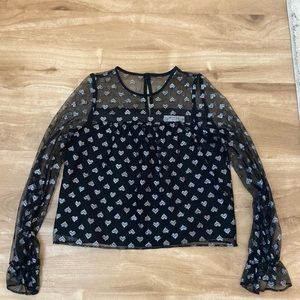 Milly Minis Girls Black Blouse Sheer With Silver Hearts Size 7